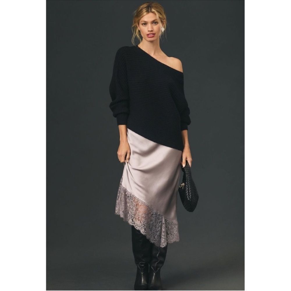 By Anthropologie Asymmetrical Black Cropped Pullover Sweater - Picture 1 of 4